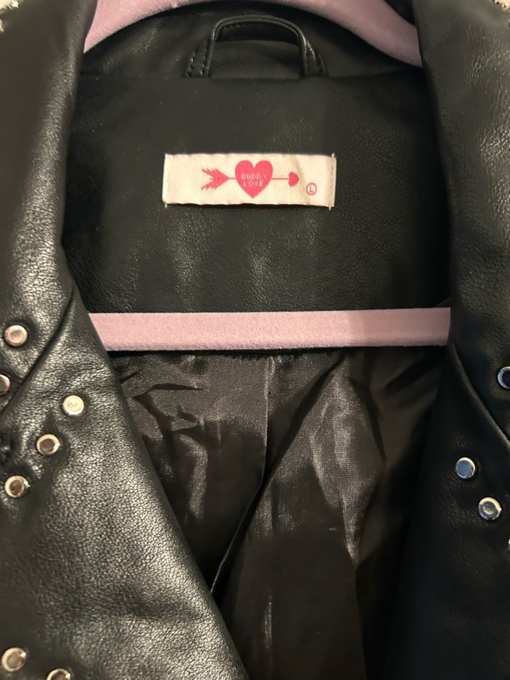 Black Studded Faux Leather Jacket - zipper, and has pockets